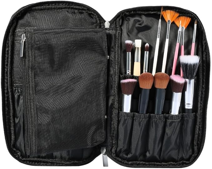Professional Makeup Brush Bag, Makeup Artist Bag, Makeup Brush Belt, Makeup Brush Holder for Artists, Cosmetic Organizer Pouch for Brushes and Cosmetics (Black)