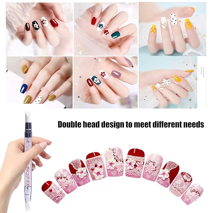 SILPECWEE 10 Pieces Dual Tipped Silicone Nail Tools Nail Art Sculpture Pen Rhinestone Nail Polish Carving Pen Acrylic Nail Brush Nail Art Brushes Nail Painting Kit for Salon DIY