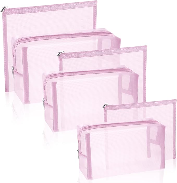 6 Pieces Mesh Makeup Bags Mesh Cosmetic Bag Portable Travel Organizing Zipper Pouch Toiletries Makeup Pouches for Home Office Travel Accessories
