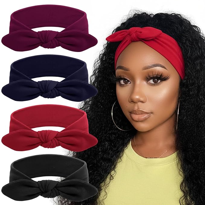DRESHOW Knotted Bow Hairband for Women Rabbit Ears Bow Headband Vintage Hairband Yoga Head Wrap 4 Pack