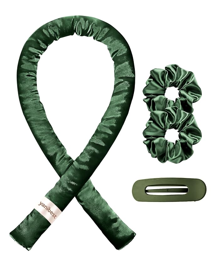 Yanibest Satin Heatless Curler Set, Overnight Hair Curler to Sleep in, No Heat Heatless Curl with Scrunchies and Clip，Green