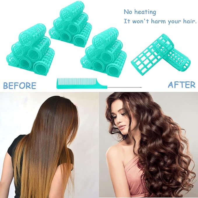 20PCS Plastic Hair Rollers Set 2.5cm/1in Heatless Rollers Hair Curlers Snap on Rollers Self Grip Rollers Hairdressing Curlers Tools for DIY Hairdressing Hair Salon (Green)