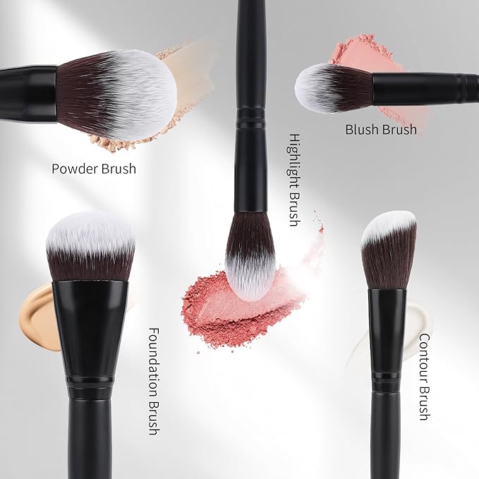 Makeup Brushes 5Pcs Face Makeup Brush Set - Synthetic Fiber Foundation, Blush, Powder, Contour Brushes with Wooden Handle for Flawless Makeup Application