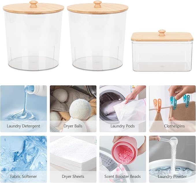 3 Pack Acrylic Laundry Powder Container, BYZCYSG Plastic Canister sets, Large Laundry Room Plastic Jars with Lids