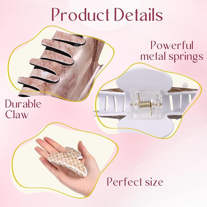8 Pcs Large Acrylic Hair Claw Clips for Women Non-slip Strong Hold Jaw Clamps for Thick Thin Hair (Marble,Soft Color)
