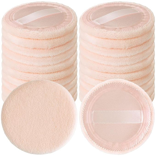 25 Pack 60mm Round Powder Puffs for Foundation Makeup Applicators, Soft Cotton Skin-Friendly Face Powder Sponge Velour Velet Puffs Pads for Cream Cosmetics