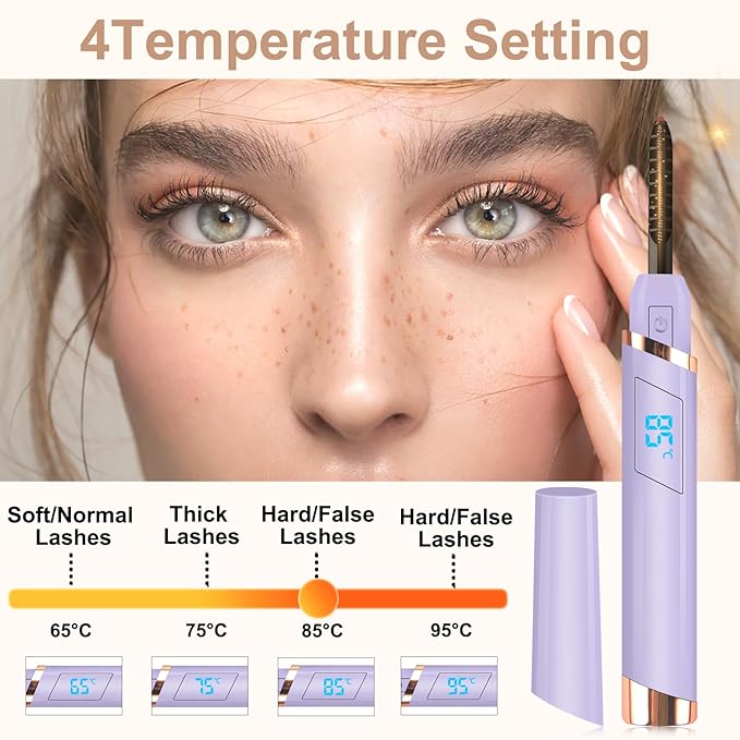Heated Eyelash Curler, Electric Eyelash Curler, Rechargeable Lash Curler for Makeup Natural Curling Eye Lashes and 24 Hours Long Lasting - Purple 2026 Updated New Model-P2