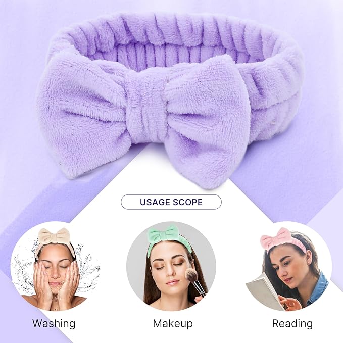 12 Pack Solid Super Soft Stretchy Flannel Big Bow Headbands for Washing Face Makeup Shower Skin Care Spa Hair Bands Headwraps for Women Girls Teens