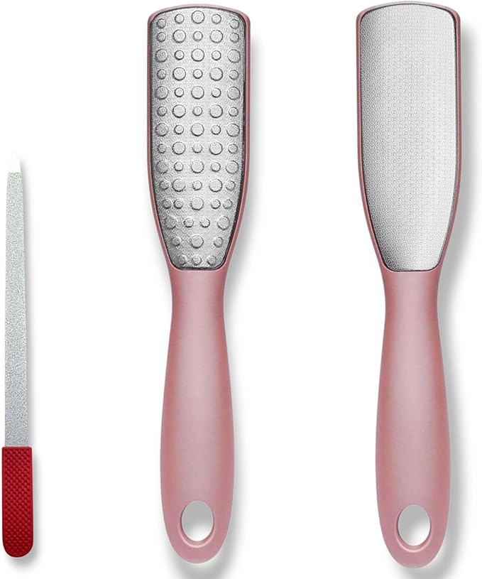 Professional Foot File & Callus Remover 2-in-1 Set – 9.6" Foot Rasp with 6.7" Nail File Included–Elegant Rose Gold–Dual-Sided, Durable & Hygienic Pedicure Tool for Smooth, Soft Feet–Wet & Dry Use