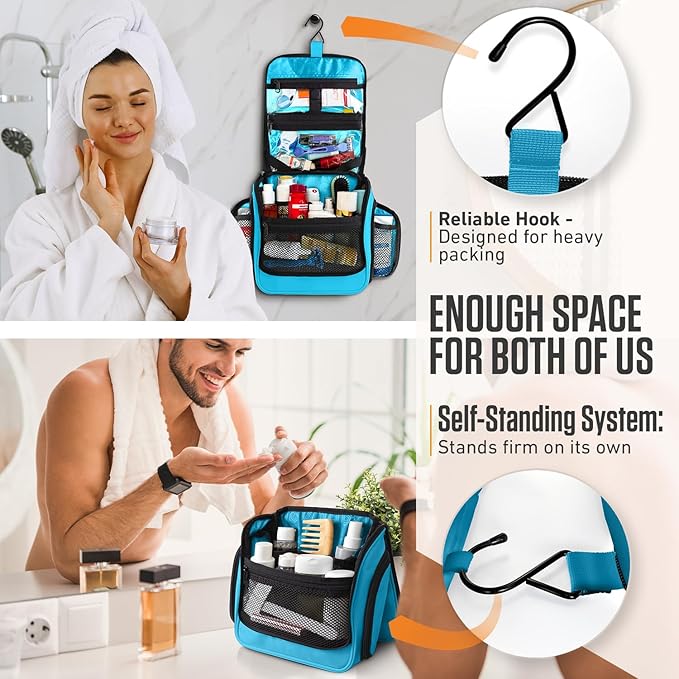 VENTURE 4TH Hanging Travel Toiletry Bag for Women & Men – Large Toiletry Organizer with 18 Compartments, Removable TSA Pouch, Travel Wash Bag for Toiletries, Makeup & Shaving Kit (Light Blue)