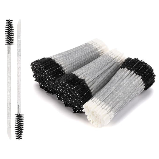 300 Pcs Dual Ended Eyelash Brush Lip Brush, Black Disposable Mascara Wands Lipstick Applicator, Eyebrow Spoolies Brush for Eyelash Extensions