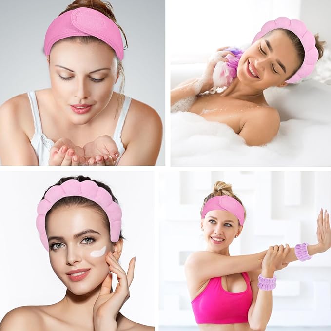 Spa Gift Set: Bubble Headband, Face Wash Headband, Skin Care Wristbands for Ladies and Women