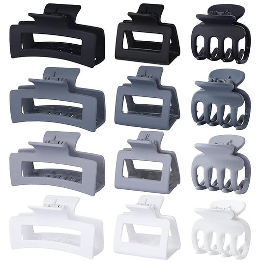3 Styles Hair Clips for Women Small Medium Big Claw Clips for Thin Thick Hair 12 Pcs Hair Claw Clips Hair Clips Combination Hair Accessories for Women (Grey)