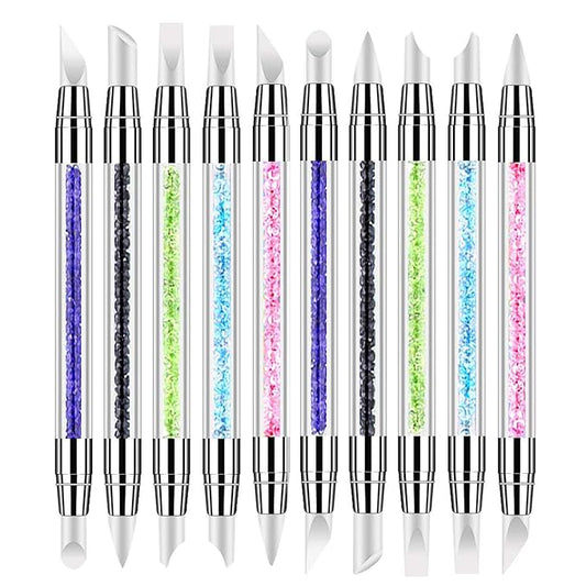 SILPECWEE 10 Pieces Dual Tipped Silicone Nail Tools Nail Art Sculpture Pen Rhinestone Nail Polish Carving Pen Acrylic Nail Brush Nail Art Brushes Nail Painting Kit for Salon DIY