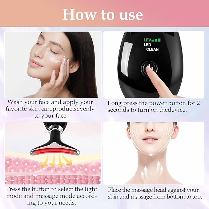Red-Light-Therapy-for-Face and Neck Massager,7 Colors Womens Skin Rejuvenation Lifting Facial Massager Tool for Toning,Glow Boost (Black)