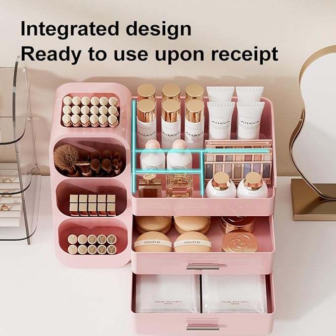 Makeup Organizer with Drawers for Vanity,Spacious Cosmetic Display Case,Perfect Storage Solution for Your Beauty Essential (ALL Pink)