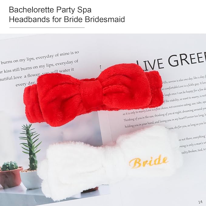 CIEHER Spa Headbands for Bachelorette Party Favors, 8 Pcs Red & White Spa Headbands for Bride & Bridesmaid, Bachelorette Gifts for Bride Skincare Makeup Hair Styling