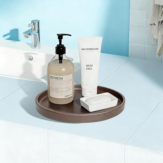 2 Pack 9" Bathroom and Vanity Tray, ABS Bathroom Counter Organizer， Coffee Table Decor for Perfume, Candles, Keys &More. Kitchen Countertop Organizer, Decorative Tray Soap Holder, Brown