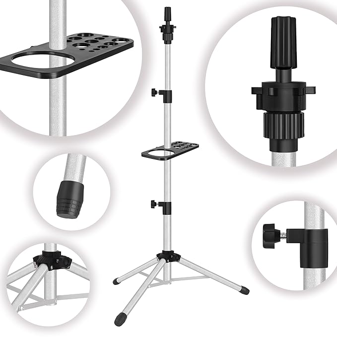 Wig Stand Tripod 50 Inch Metal Wig Mannequin Head Tripod Stand For Hairdressing Training Head Adjustable Wig Tripod Stand with Tool Tray (Silvery, Mannequin Head Not Included)