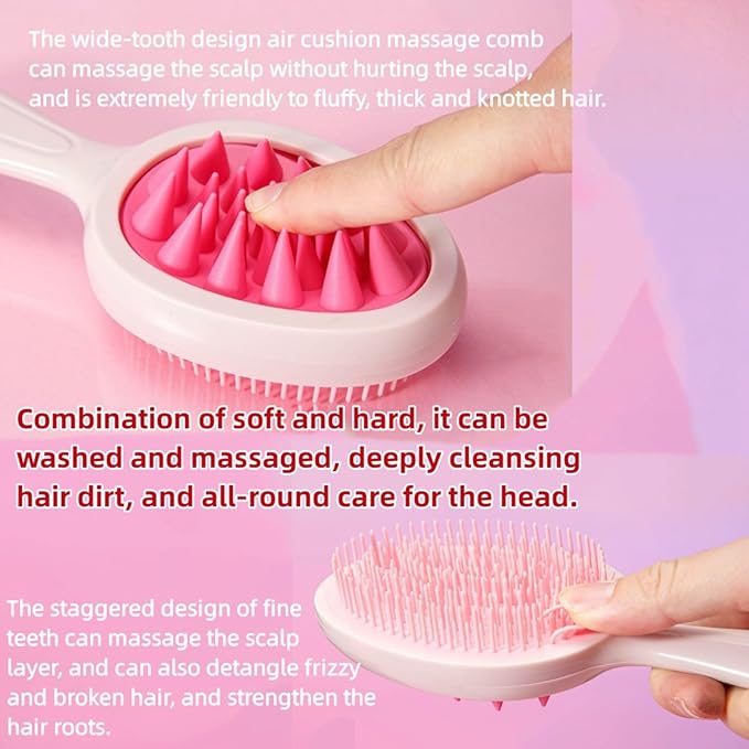 Hair Brush,Double-sided Silicone Comb Brush for Wet & Dry hair, Eliminates Knots & Reduces Breakage for All Hair Types, Large Combs for Head Massage and Relaxation,Pink