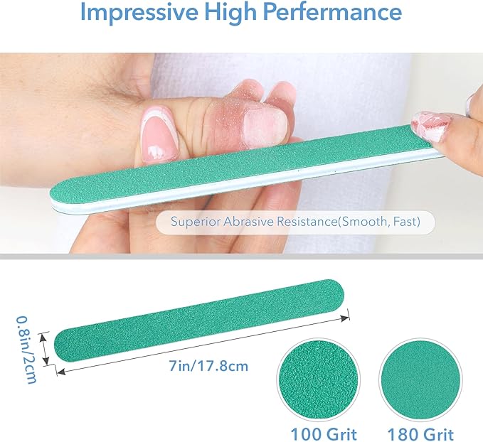 Nail File, 50 PCS Fingernail Files 7" Long 100/180 Grit Emery Boards for Nails - Professional Nail Files Washable for Acrylic, Gel, Dip Powder, and Poly Gel Nail - Medium/Fine