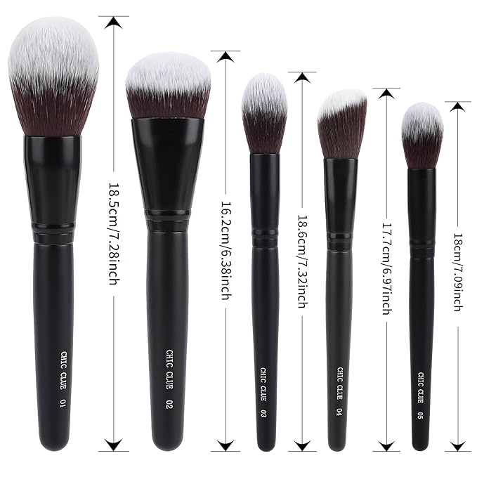 Makeup Brushes 5Pcs Face Makeup Brush Set - Synthetic Fiber Foundation, Blush, Powder, Contour Brushes with Wooden Handle for Flawless Makeup Application