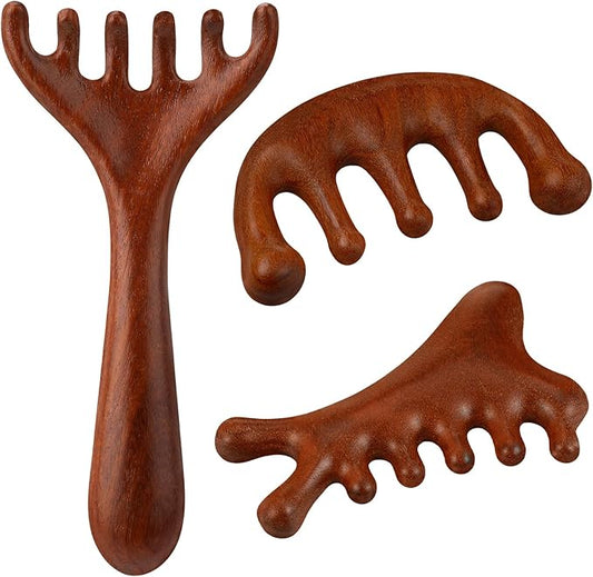 3 Pack Scalp Massager Hair Growth,Wooden Gua Sha Head Massage Tool for Hair Growth, Soothing and Relaxing