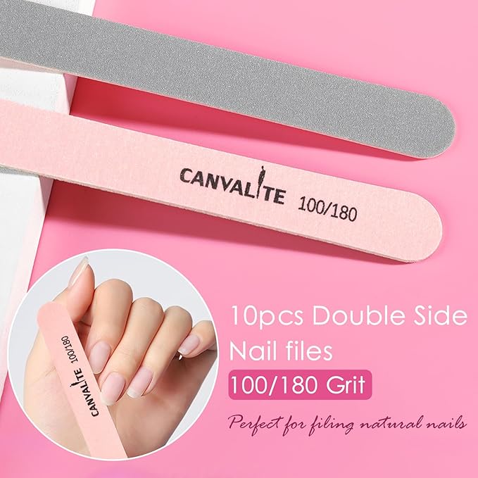 Canvalite Nail Files and Buffers, Shapes/Smooths/Shines Multi-Functional File & Polishing Buffing Block with 100/180 Grit Emery Boards, 14pcs Manicure Kit Natural Nail Care
