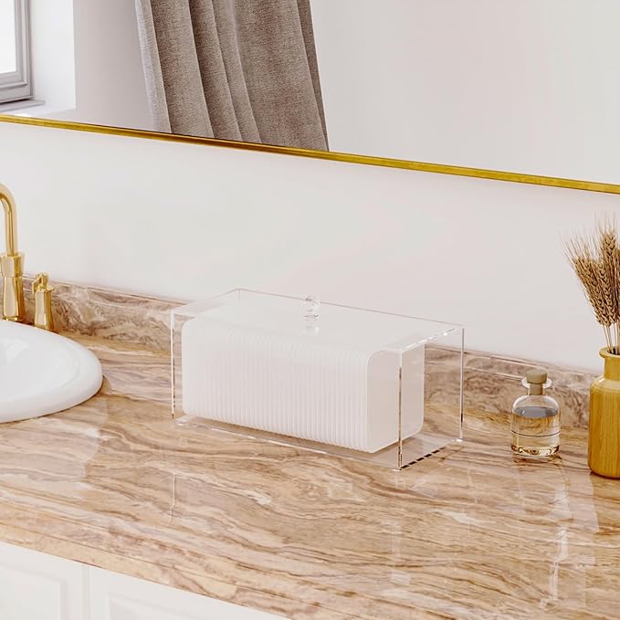 Acrylic Clean Pad Storage Box for Clean Skin Club - Cotton Holder, Square Organizer (Pads Not Included) - Horizontal With Lid