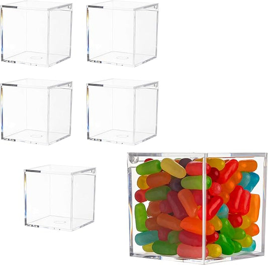 Hammont Clear Acrylic Box with Hinged Lid – Small Plastic Organizer for Office, Desk, Makeup, Crafts, Cotton Balls, Jewelry & More | 2.75” x 2.75” x 3” (6 Pack)
