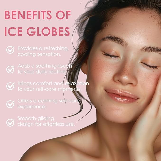 Ice Globes Facial Cooling Tools, Cryo Beauty Balls with Anti-Slip Handle for Face, Eyes & Neck, Soothing Cold Massage Tool for Relaxing & Refreshing Skincare Routine, Glitter Pink