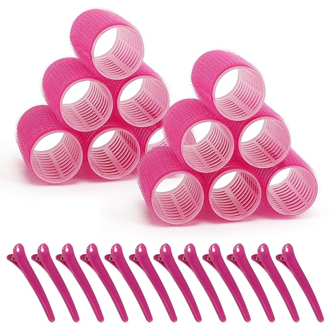 12 Piece Hair Roller Set with Clips, Self Grip Hair Rollers Hair Curler for Long Medium Short Hair, Random Color (3.6cm)