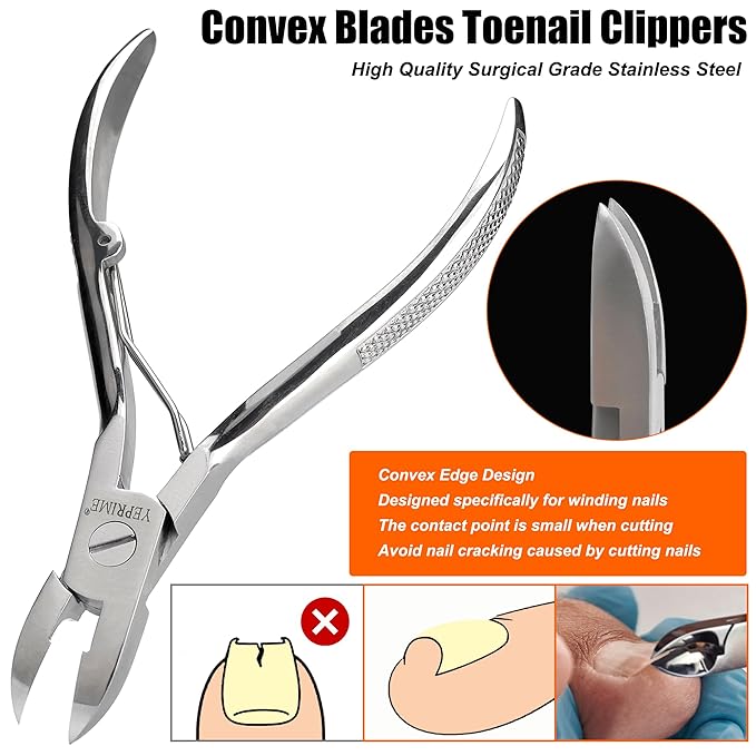 Podiatrist Toenail Clippers, Super Sharp and Wear-resistant Toe Nail Cutters for Thick and Ingrown Nails, Hand Forged Stainless Steel Pedicure Clippers for Men Women Seniors, Convex Blades