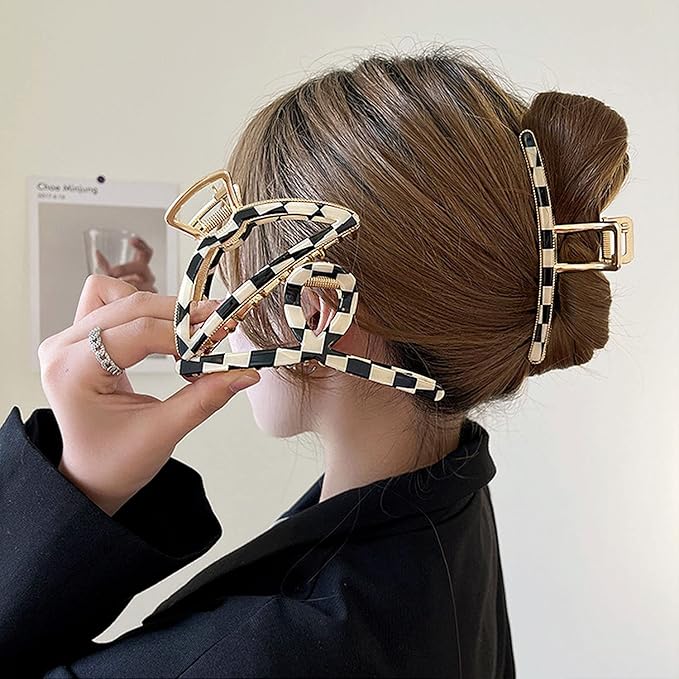 Big Hair Claw Clips Checker Claw Butterfly Barrettes Claw Clips for Women Lattice Design Acetate Claw Clips Metal Hair Clip for Girls Large Hair Accessories for Long Thick Hair 3 Pcs