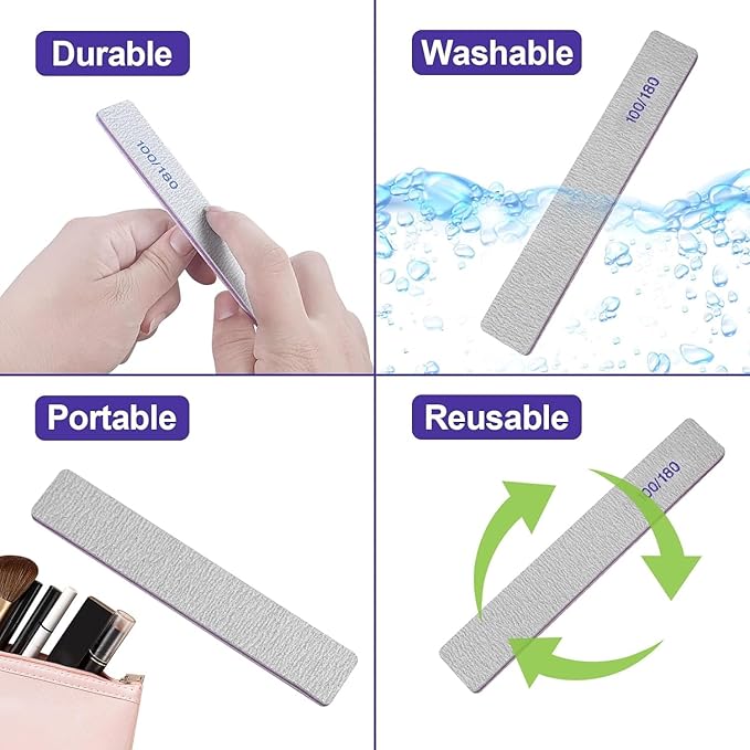 Nail Files (12 Pack), 100/180 Grit Emery Boards Nail File for Natural Nails and Acrylic Nails, Double Sided Emory Boards limas para unas acrilicas Profesional Fingernail Filer Reusable Manicure Gray