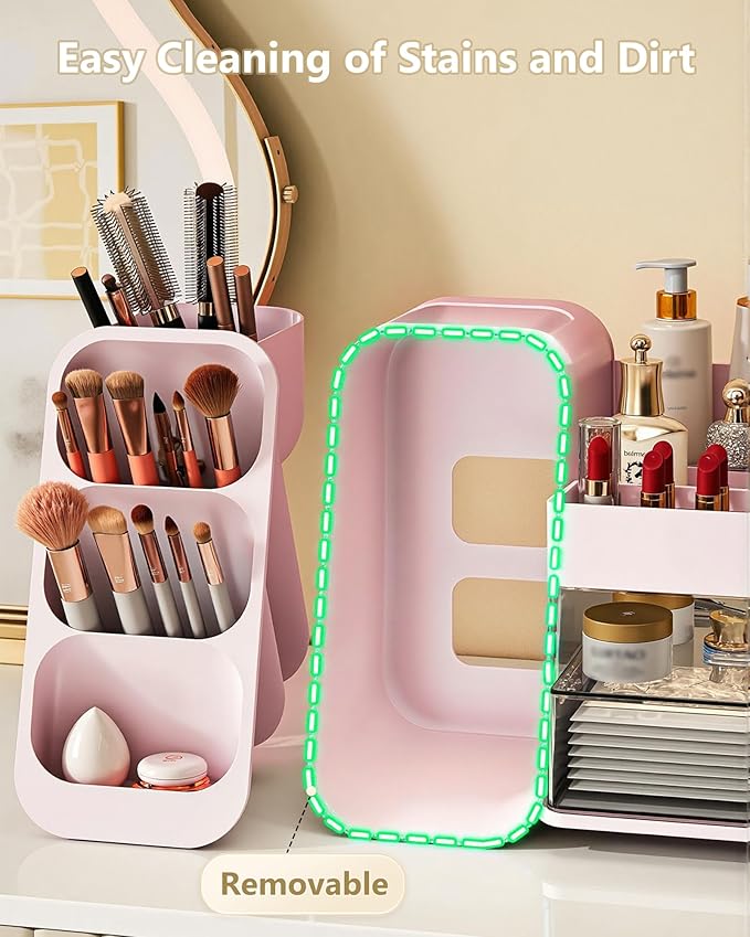 Anylady Makeup Organizer with Drawers, Skincare Organizer (Large Size Thick), Storage Box Cosmetic Display Cases, Make up Organizers for Vanity, Dresser, Desk, Kitchen, Countertop (Pink)