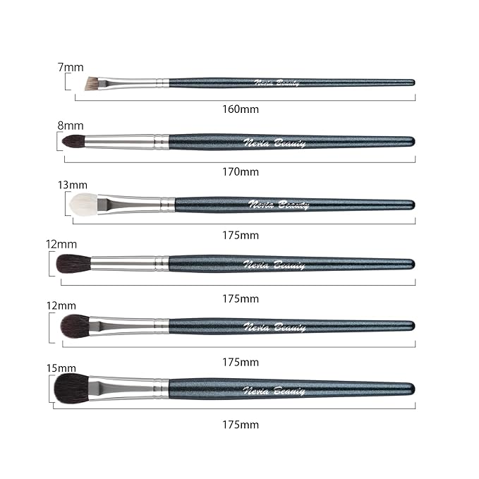 Natural Goat Hair Eye Makeup Brush Set, 6 Pcs Professional Blending Eyeshadow Makeup Brushes for Concealer Eyebrows Eyeliner, Soft Hairs & Wood Handle… (blue 6pcs)