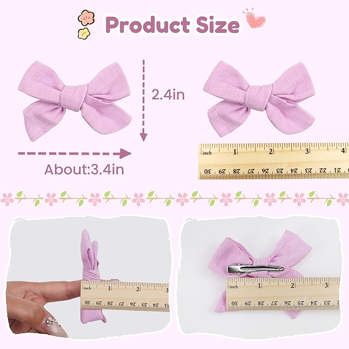 CÉLLOT 20 Pieces Girls Hair Bows Linen Fabric Bows Alligator Clips Hair Accessories for Little Girls Toddlers Kids and Teens(Pink)