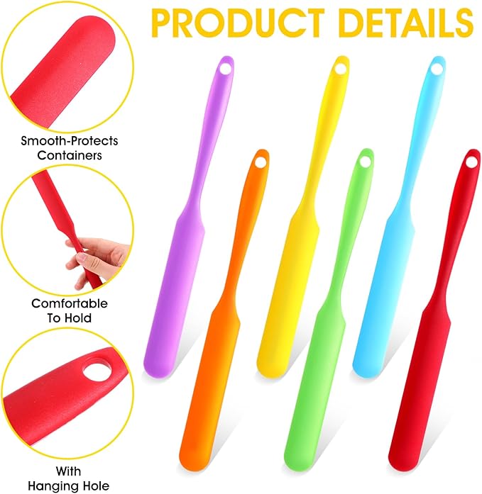 24pcs Jar Spatula,Silicone Jar Scraper with Long Handle,Jam Spreader Cake Cream Butter Spatulas, Silicone Spatula Waxing Applicator for Home Salon Body Use