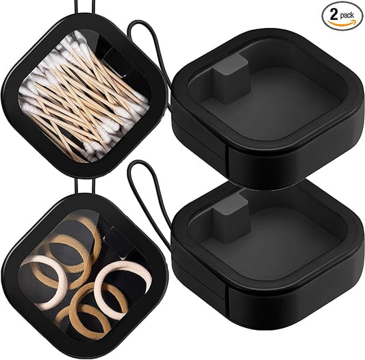 2pcs Hair Tie Organizer,Portable Travel Qtip Holder,Bathroom Storage Organizer Qtip Dispenser Cotton Swabs Dispenser Kids Hair Accessory Box with Lid for Bathroom,Desktop Organizer(2PCS,2Black)