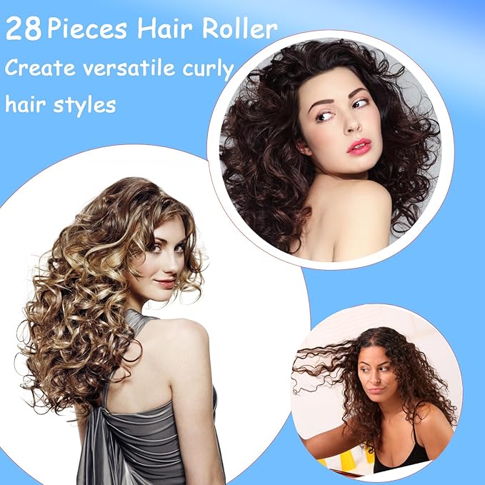 ZMD 28PCS Small Plastic Hair Curlers Rollers Set, 0.6In/1.5cm Snap on Rollers Self Grip Hair Curlers Heatless Rollers with Comb Hairdressing Curlers Tools for Short Thin Fine Hair (Blue)