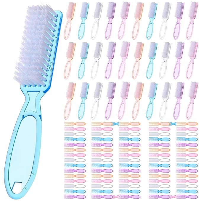 100 Pcs Handle Grip Nail Brush Bulk Nail Brushes for Cleaning Fingernails Soft Bristles Cleaning Brushes, Soft Stiff Bristles Pedicure Manicure Tools for Toe, 5 Colors