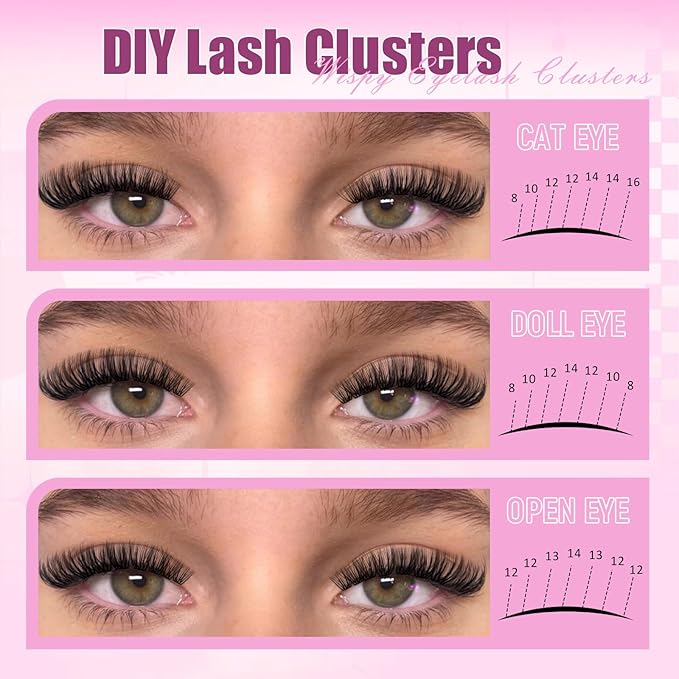 FADLASH DIY Lash Clusters Individual Eyeslash Extensions D Curl 280PCS Natural Eyelash Clusters Soft Band Wispy Volume Eyelash Extension for Beginners DIY at Home (40D-0.07-D, 8-16mm)