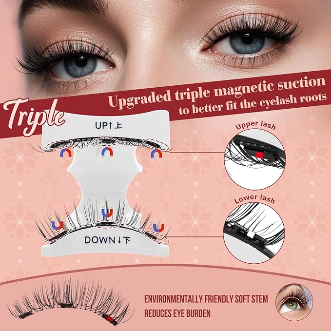 Higu clace Magnetic-Eyelashes 2 Pairs Magnetic Eyelashes with Applicator Soft Eyelashes Magnetic Lashes Natural Look Wispy pestañas magnéticas Without Eyeliner Easy to Wear and Remove(H+I01)