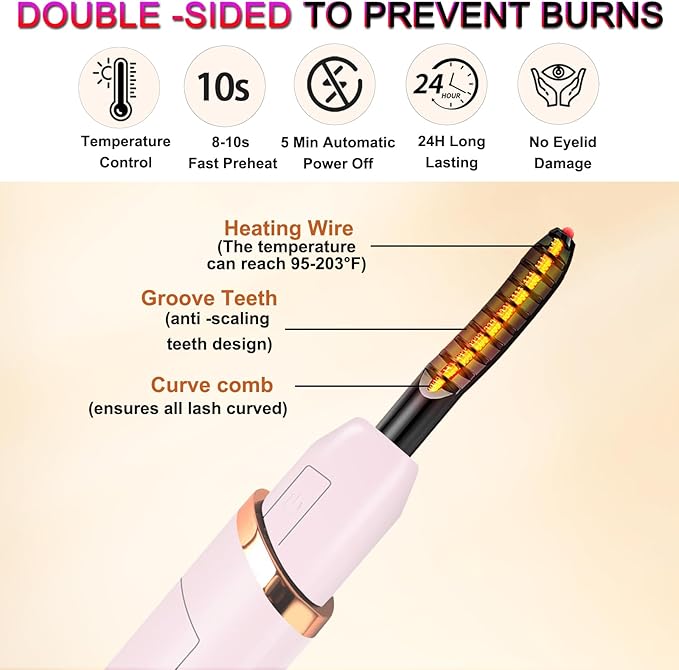 Heated Eyelash Curlers with Battery Indicator, Electric Eyelash Curler 3 Temperature Modes LED Display USB Rechargeable Makeup Tools, Heated Lash Curler Ideal Christmas Gift for Women MB-4