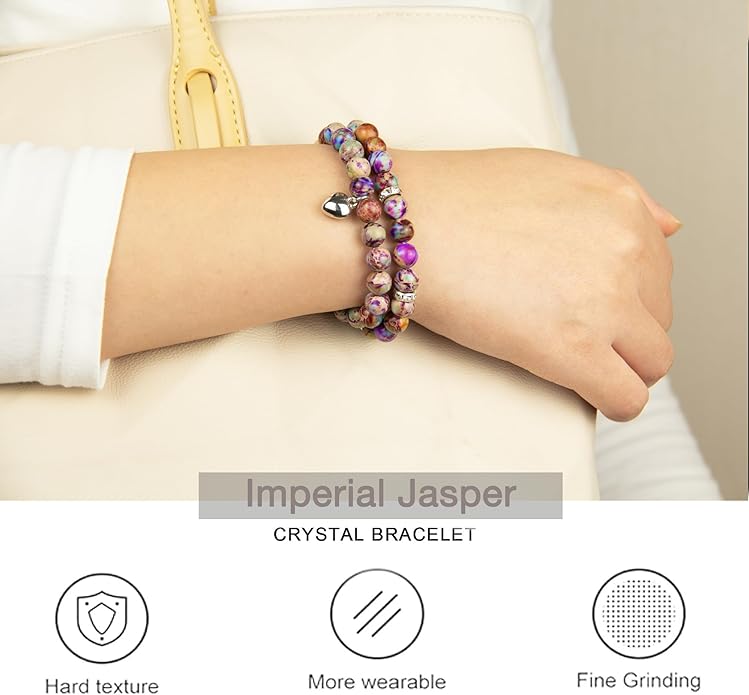 2Pcs Healing Crystal Bracelets for Women Handmade Beaded Bracelet Healing Prayers Crystal 8mm Natural Stone Beads Bracelet Stress Relief Get Well Soon Gifts