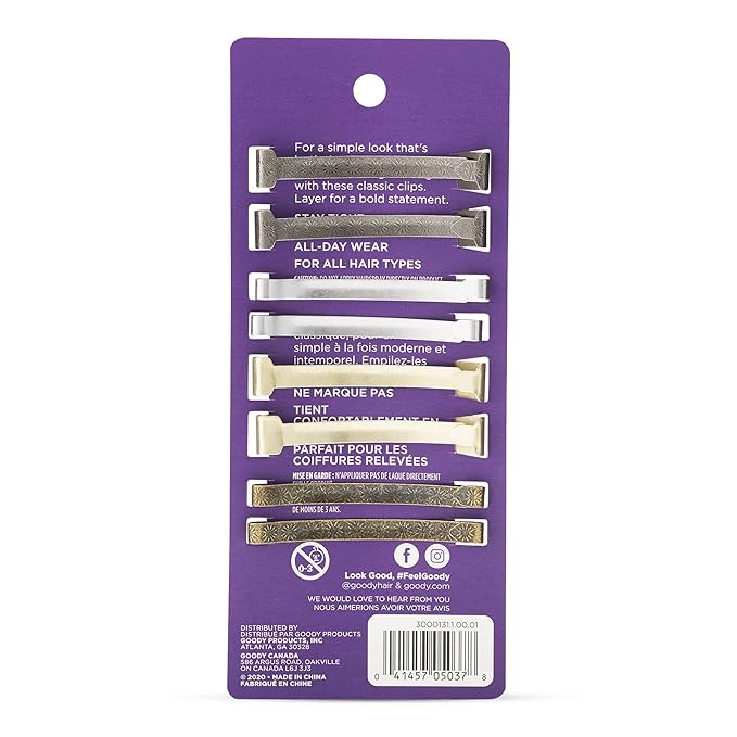 Goody Stay Tight Hair Barrettes - 8 Ct, Assorted Metallic Colors, Non-Slip Flat Hair Clips, Comfortable & Versatile Hair Accessories for Women & Men, Hair Clips for All Hair Types (Pack of 2)