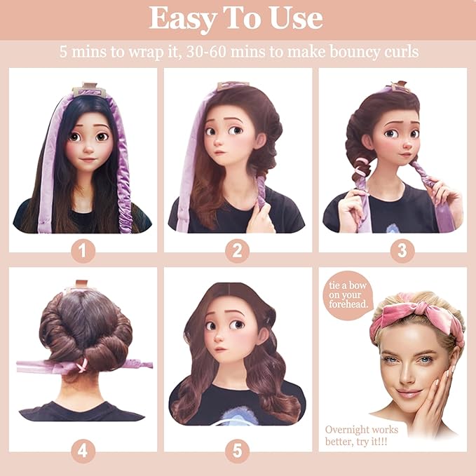 Heatless Curls Overnight, 70" Velvet Hair Curlers for Long Hair, No Heat Hair Rollers - Orange