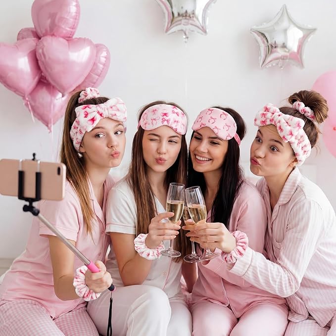 Kajaia 48 Pcs Sleepover Party Supplies for Girls Spa Part Favor Slumber Party Supplies for Women Headband Eye Mask Hair Scrunchies Toiletry Bag