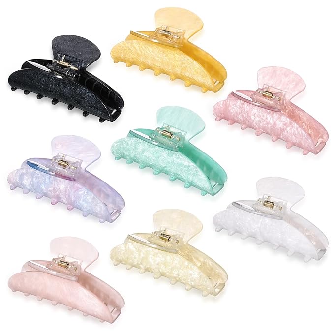 8 Pcs Large Acrylic Hair Claw Clips for Women Non-slip Strong Hold Jaw Clamps for Thick Thin Hair(French,Starry Sky Color)